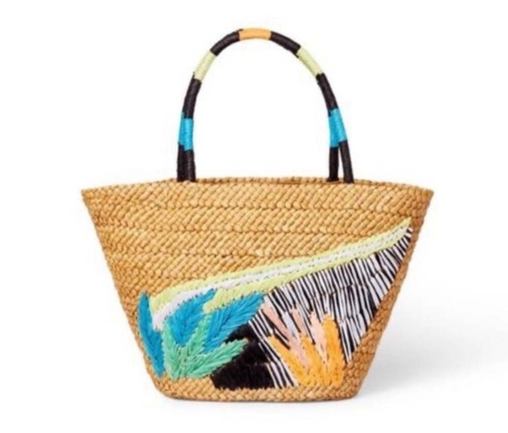 Tabitha Brown Target Abstract Botanical Woven Straw Tote Brown Bag Handbag Beach